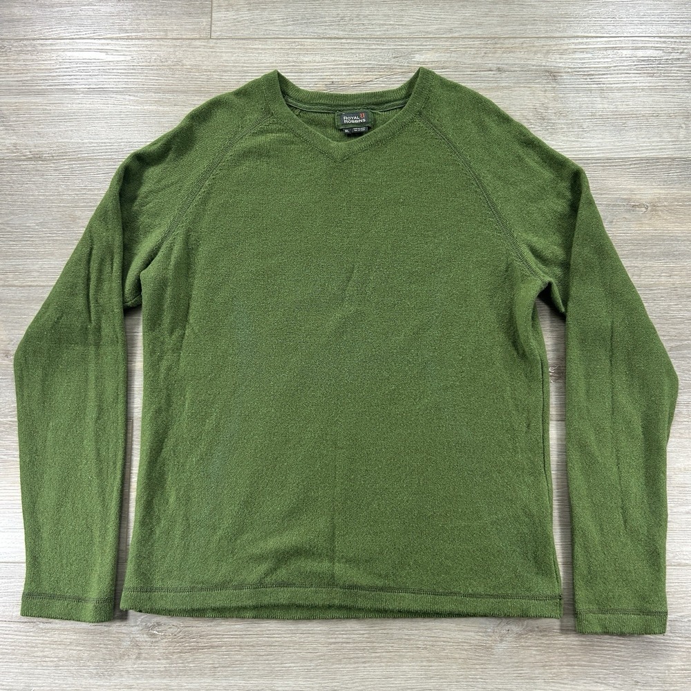 Royal Robbins XL Mens Green Merino Wool Blend Pullover V Neck Sweater**